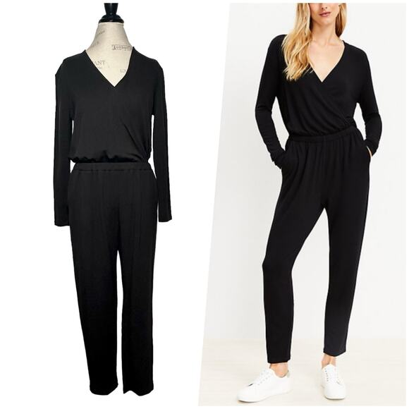 Lou & Grey | Women | Signature Soft Blend Black Crossover Jumpsuit | Size Medium - Picture 1 of 11